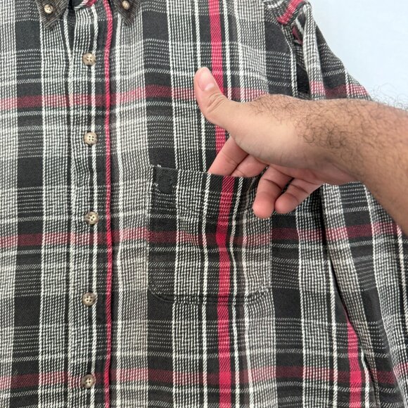 VTG Carhartt Flannel Shirt Mens L Gray Glen Plaid Coduroy Collar Pocket Outdoor - Picture 2 of 8